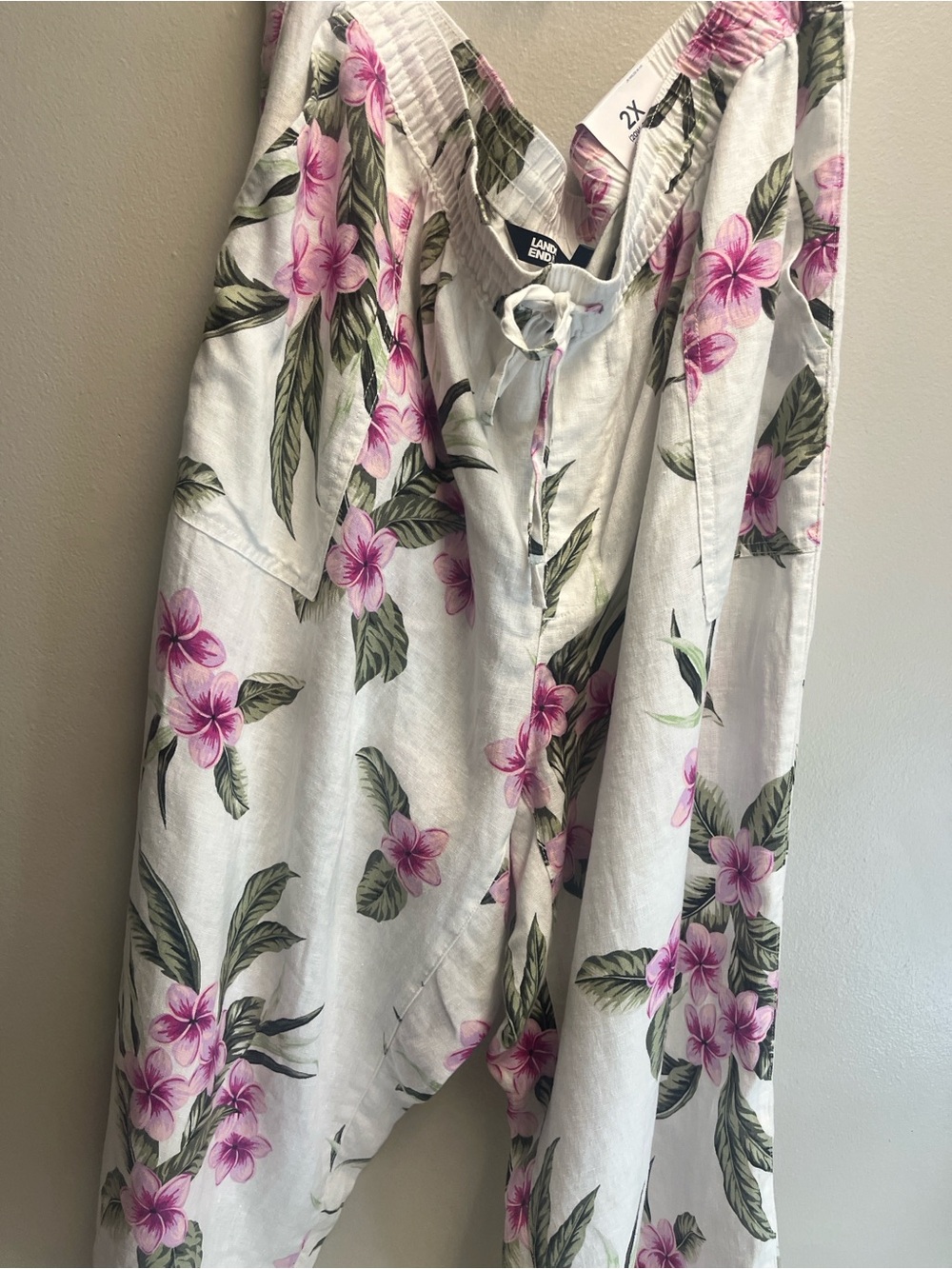 Lands' End White Maxi Skirt with Pink Floral Print